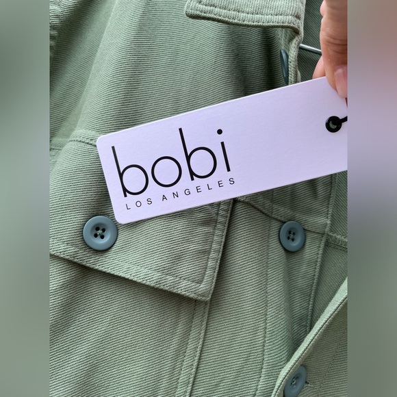 NWT Bobi Los Angeles short sleeve button front jogger jumpsuit, green, Small - Picture 5 of 11